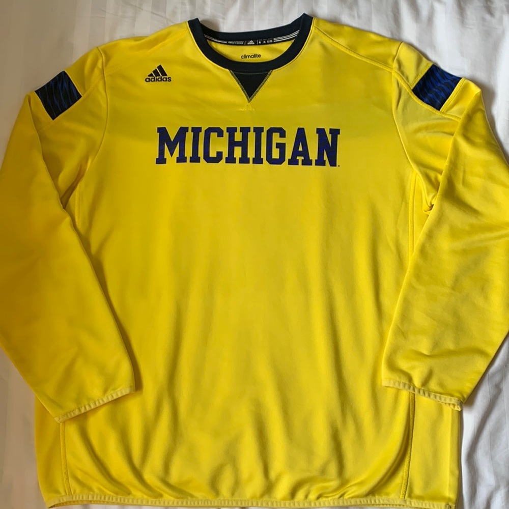 Adidas U of Michigan long sleeve yellow/blue climalite soccer jersey EUC